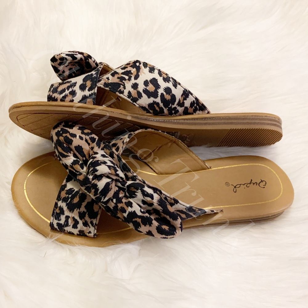 NIB Women’s Leopard Bow Slide Sandals | Qupid | Animal Print Slip-On Shoes - Picture 15 of 15